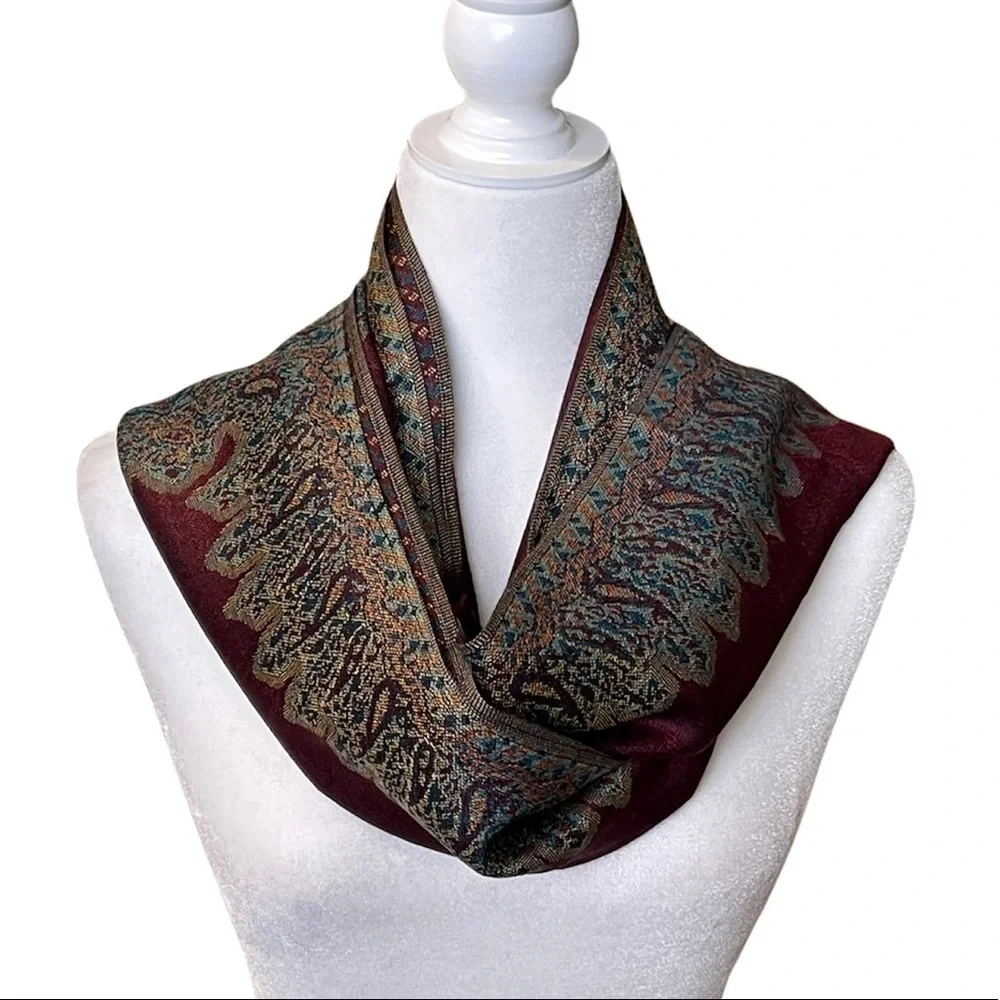 Pashmina Style Border Pattern Wine Scarf/ Shawl NEW